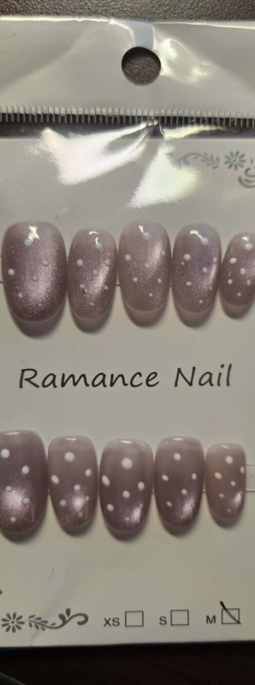 Romance Nail Pink Shimmery Polka Dot Press-On Set